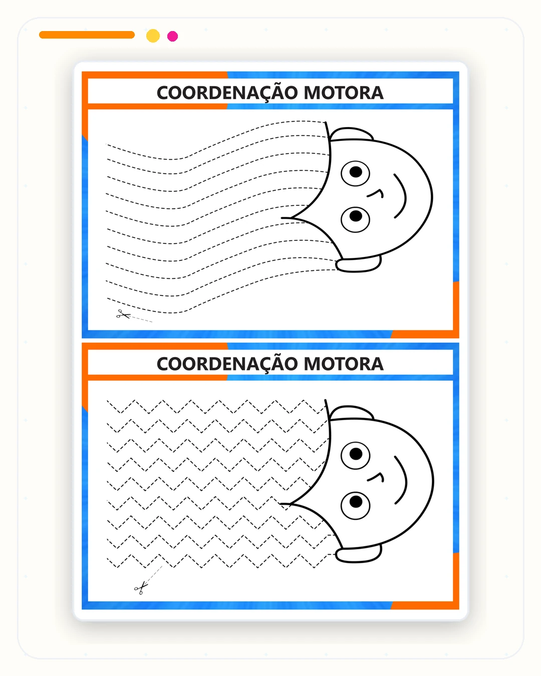 Página interna de coordenação motora com linhas pontilhadas